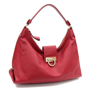 Salvatore Ferragamo Hobo Bag Gancini Red Leather Shoulder Salvatore